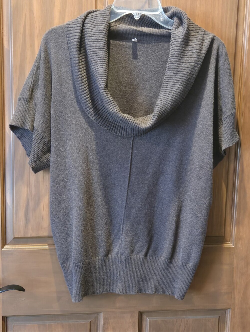 Cowl Neck Short-Sleeve Sweater - Chocolate Brown